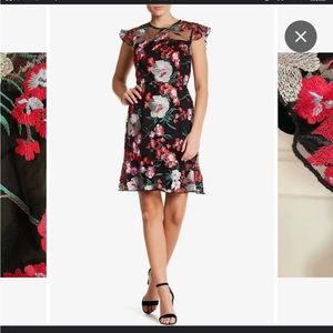 Donna Morgan Embroidered Flower Dress in Black